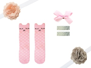baby cat pink knee high socks and pink baby bows