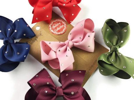 beautiful sparkling big bow hair clips